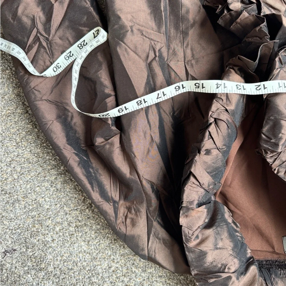 Zina Eva 100% Silk Vintage Brown Ruffle-Trim Jacket